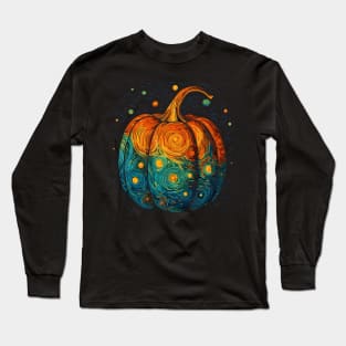 Pumpkin Halloween Van Gogh Starry Night Aesthetic Long Sleeve T-Shirt